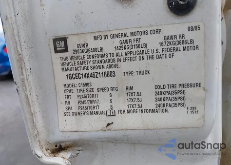 2006 Chevrolet Silverado 1500 Work Truck из США, поврежденный, VIN 1GCEC14X46Z116803